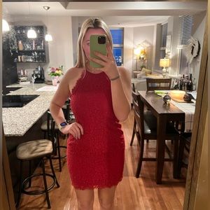 Ann Taylor Loft Red Lace Bodycon Dress